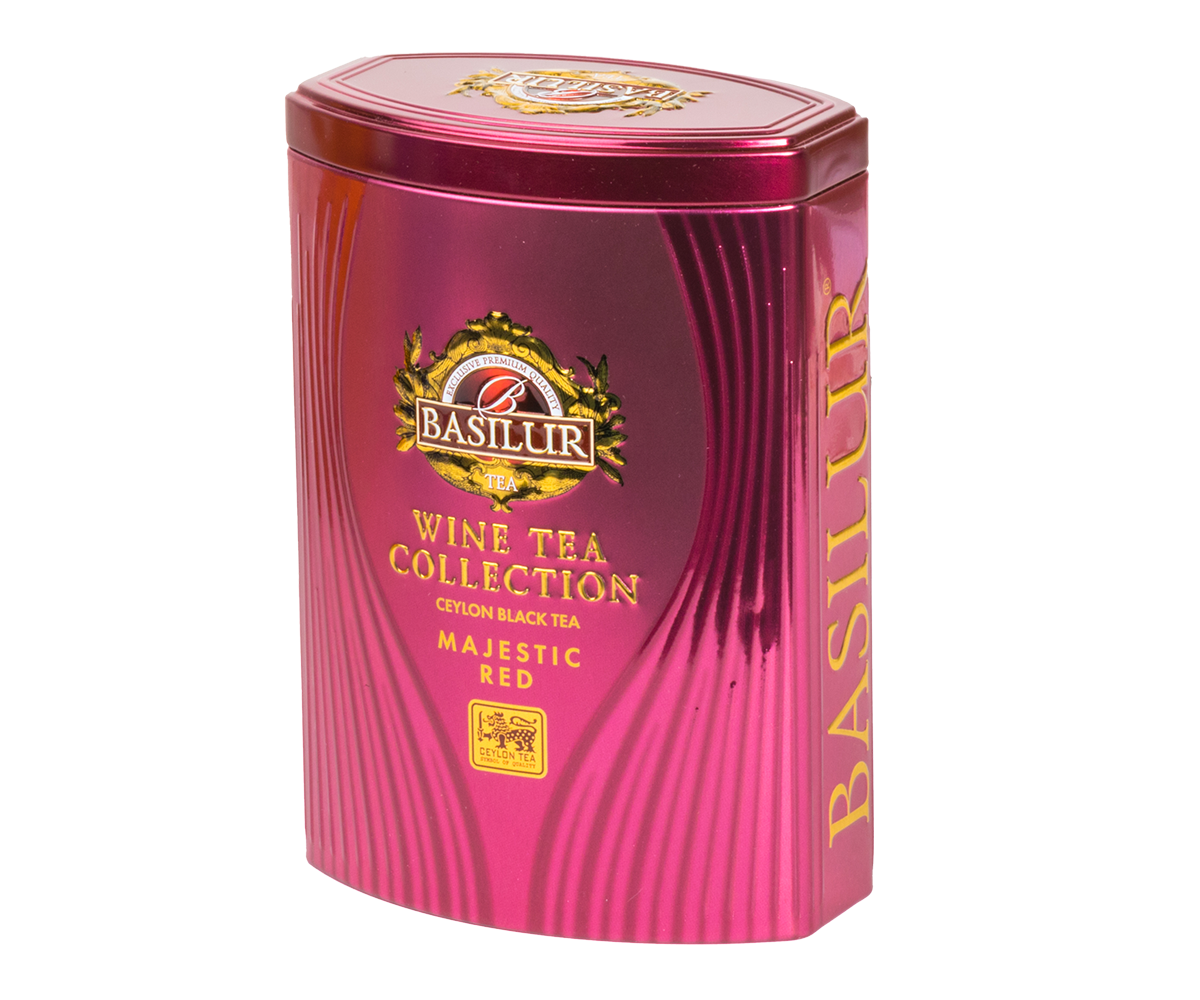 Opakowanie Basilur Majestic Red z kolekcji Wine Tea Collection, luksusowa czarna herbata.