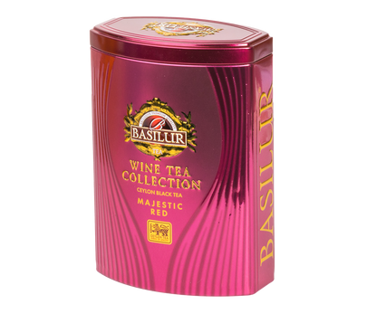 Opakowanie Basilur Majestic Red z kolekcji Wine Tea Collection, luksusowa czarna herbata.