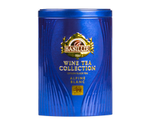 Herbata Basilur Alpine Blanc w granatowej puszce, czarna herbata cejlońska z kolekcji Wine Tea.