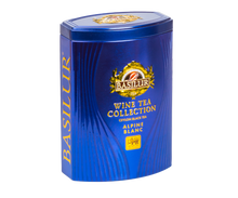 Puszka herbaty Basilur Alpine Blanc widok z boku, elegancka edycja inspirowana winem.