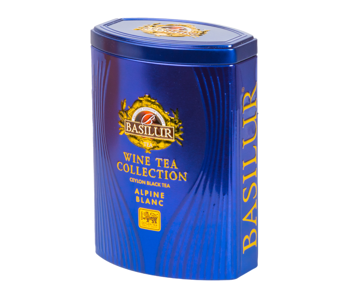 Opakowanie Basilur Alpine Blanc z kolekcji Wine Tea Collection, ekskluzywna czarna herbata.