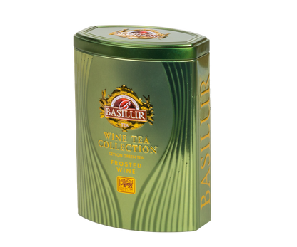Zielona herbata Basilur Frosted Wine Ceylon Green Tea w metalowej puszce.