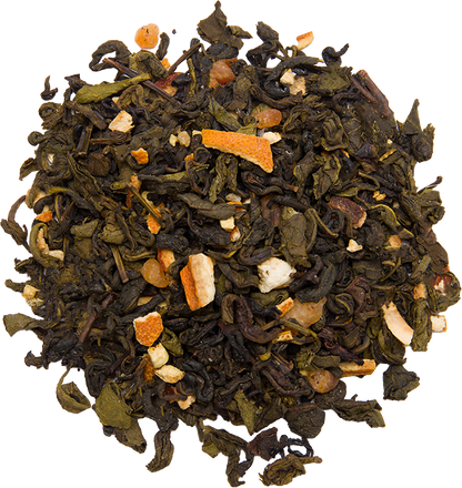 Zbliżenie liści herbaty Basilur Frosted Wine z owocowymi dodatkami.