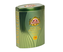 Puszka Basilur Frosted Wine z kolekcji Wine Tea Collection w zielonym, eleganckim opakowaniu.