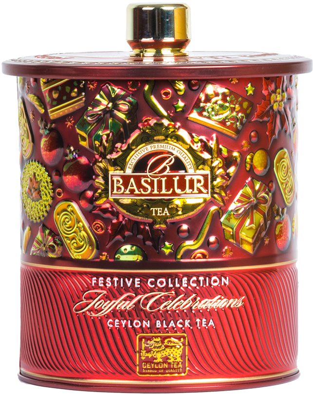 Elegancka puszka Basilur Joyful Celebrations, herbata świąteczna z kolekcji Festive.