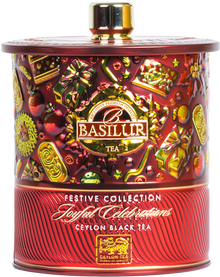 Elegancka puszka Basilur Joyful Celebrations, herbata świąteczna z kolekcji Festive.