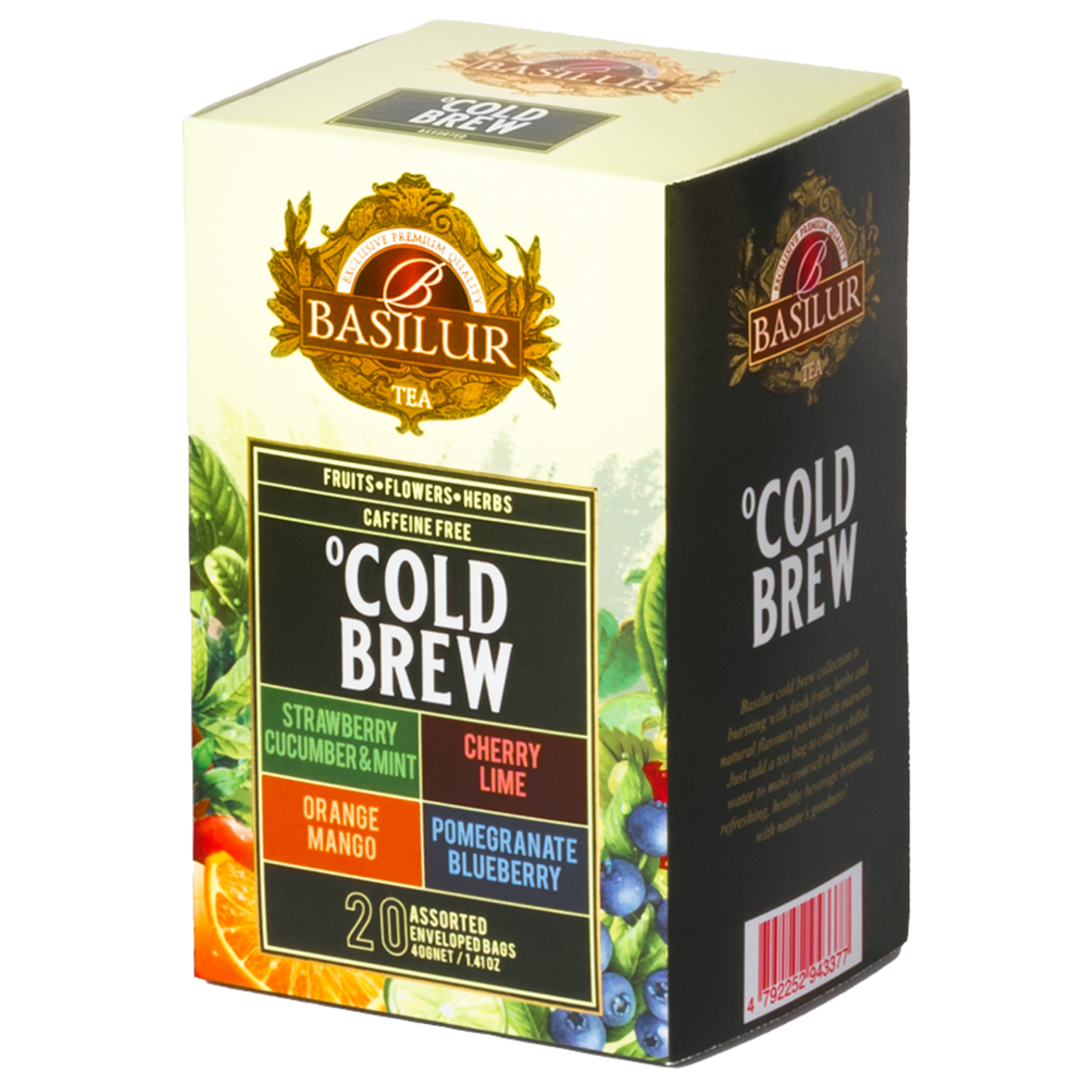 Zestaw herbat Basilur Cold Brew w opakowaniu z pięcioma smakami do zaparzania na zimno.