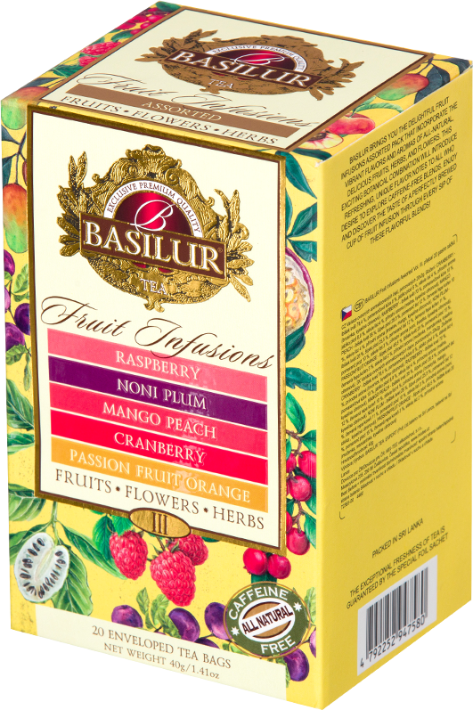 Opakowanie Basilur Fruit Infusions Vol. III – zestaw herbat owocowych bez kofeiny.