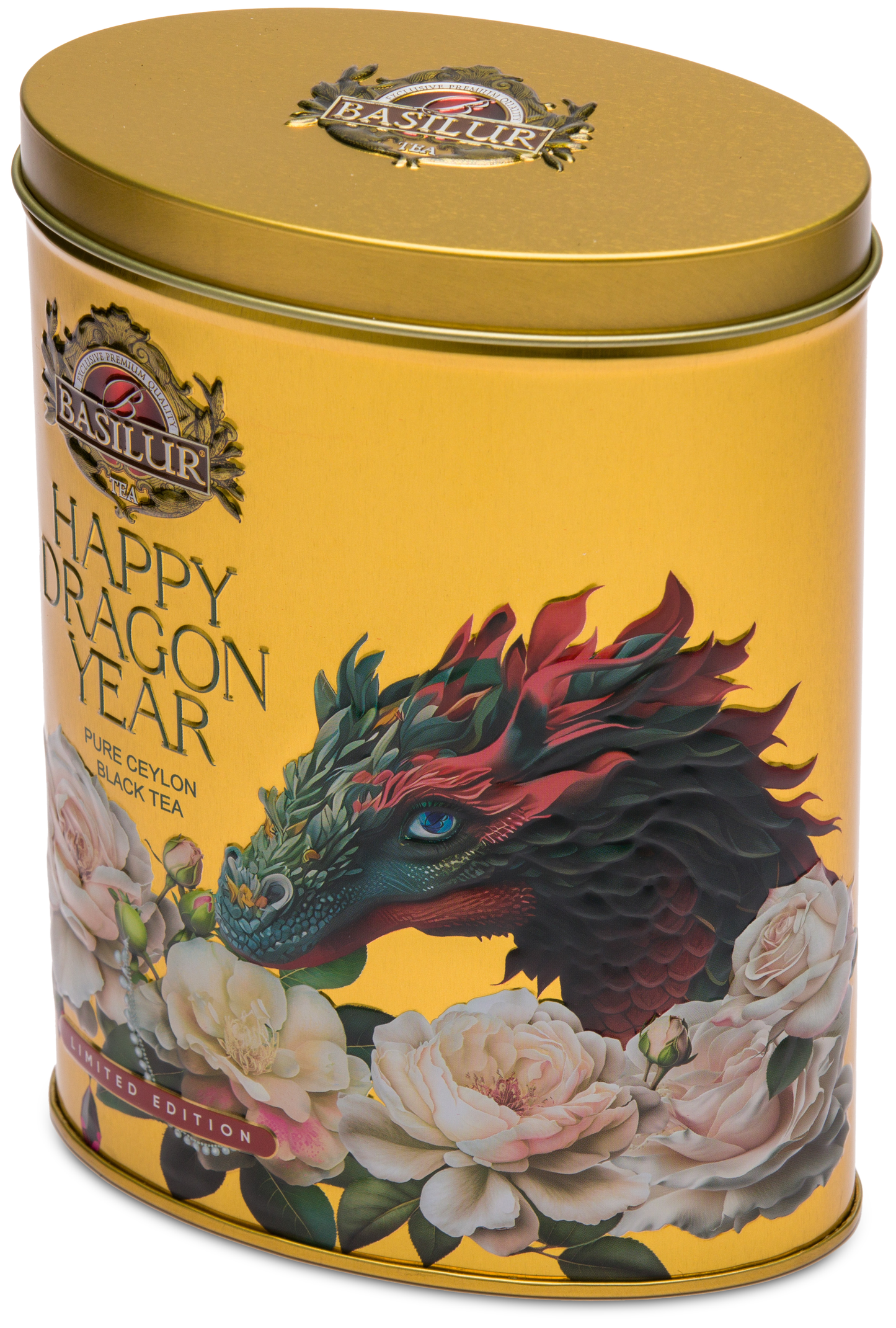 Limitowana puszka Basilur Happy Dragon Year Gold – idealna na prezent.
