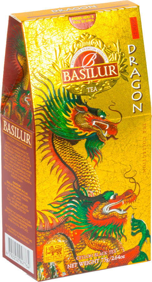 Herbata Basilur Gold Dragon z kolekcji Dragon Collection – czarna herbata Ceylon w złotym opakowaniu.