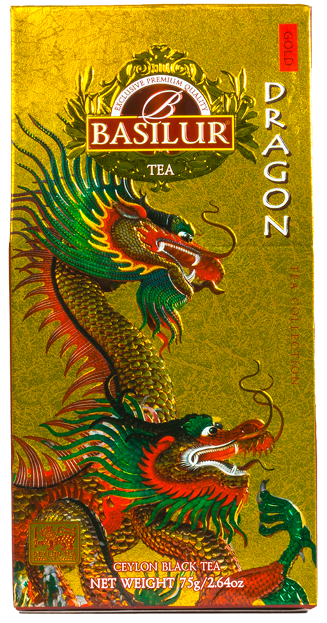 Czarna herbata cejlońska Basilur Gold Dragon – eleganckie pudełko prezentowe.