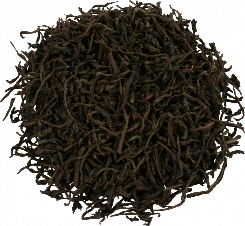 Liście czarnej herbaty cejlońskiej Basilur Happy Dragon Year Gold w zbliżeniu.