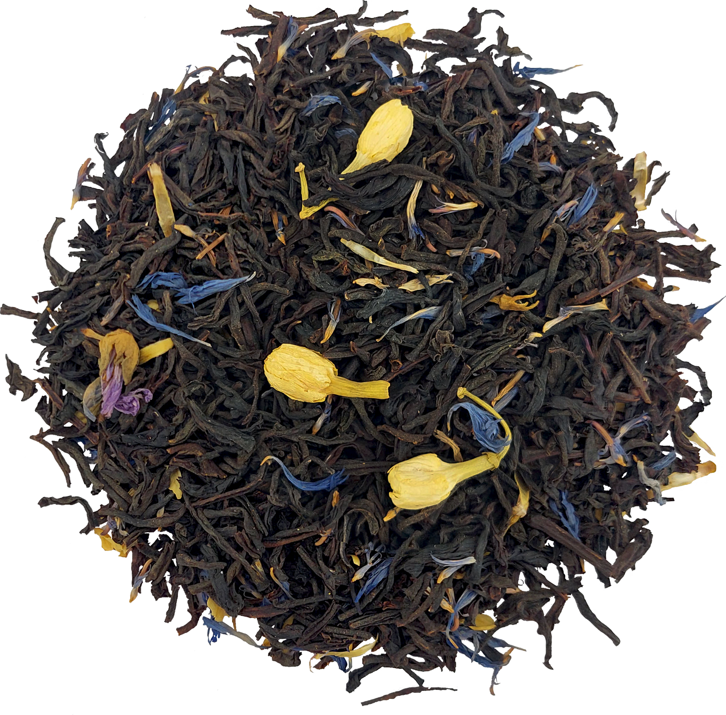 Liście czarnej herbaty cejlońskiej Basilur z płatkami kwiatów i aromatem migdała.