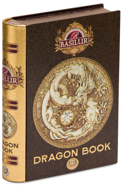 Herbata Basilur Dragon Tea vol. III w puszce w kształcie książki – czarna herbata Ceylon.