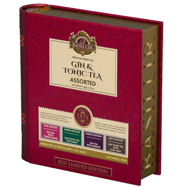 Herbata Basilur Gin & Tonic Tea Assorted w eleganckim czerwonym pudełku Red Limited Edition.
