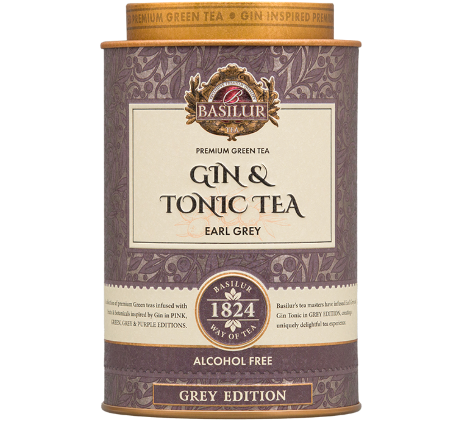 Puszka herbaty Basilur Gin & Tonic Earl Grey 75 g – zielona herbata inspirowana drinkiem gin z tonikiem i bergamotką.