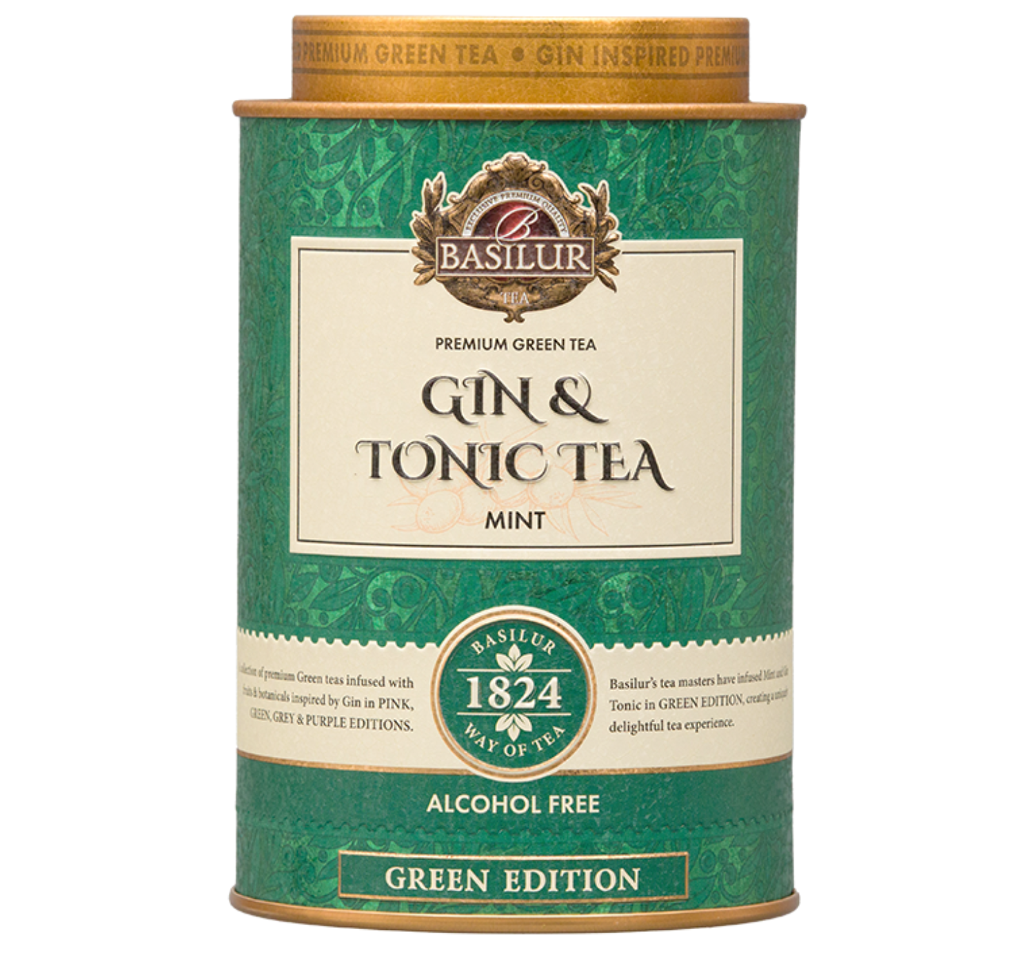 Puszka herbaty Basilur Gin & Tonic Mint 75 g – zielona herbata z miętą inspirowana klasycznym drinkiem.