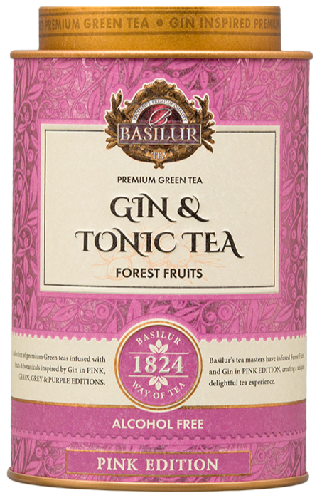 Herbata Basilur Gin & Tonic Forest Fruits w różowej puszce Pink Edition.