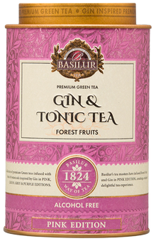Herbata Basilur Gin & Tonic Forest Fruits w różowej puszce Pink Edition.