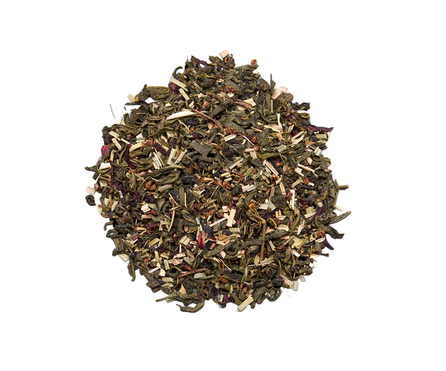 Liście herbaty Basilur Forest Fruits Gin & Tonic z owocami leśnymi i zieloną herbatą.