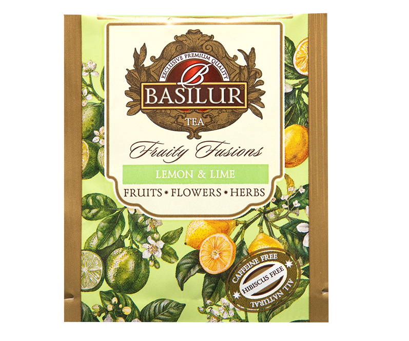 Koperta herbaty Basilur Lemon & Lime z cytrusowym wzorem.