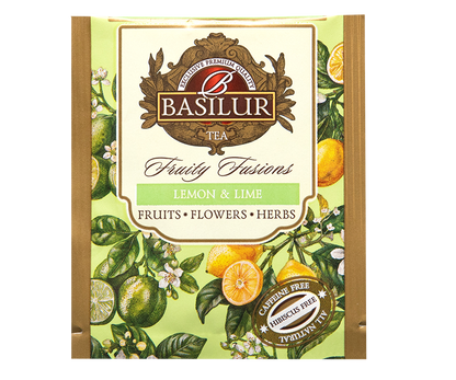 Koperta herbaty Basilur Lemon & Lime z cytrusowym wzorem.
