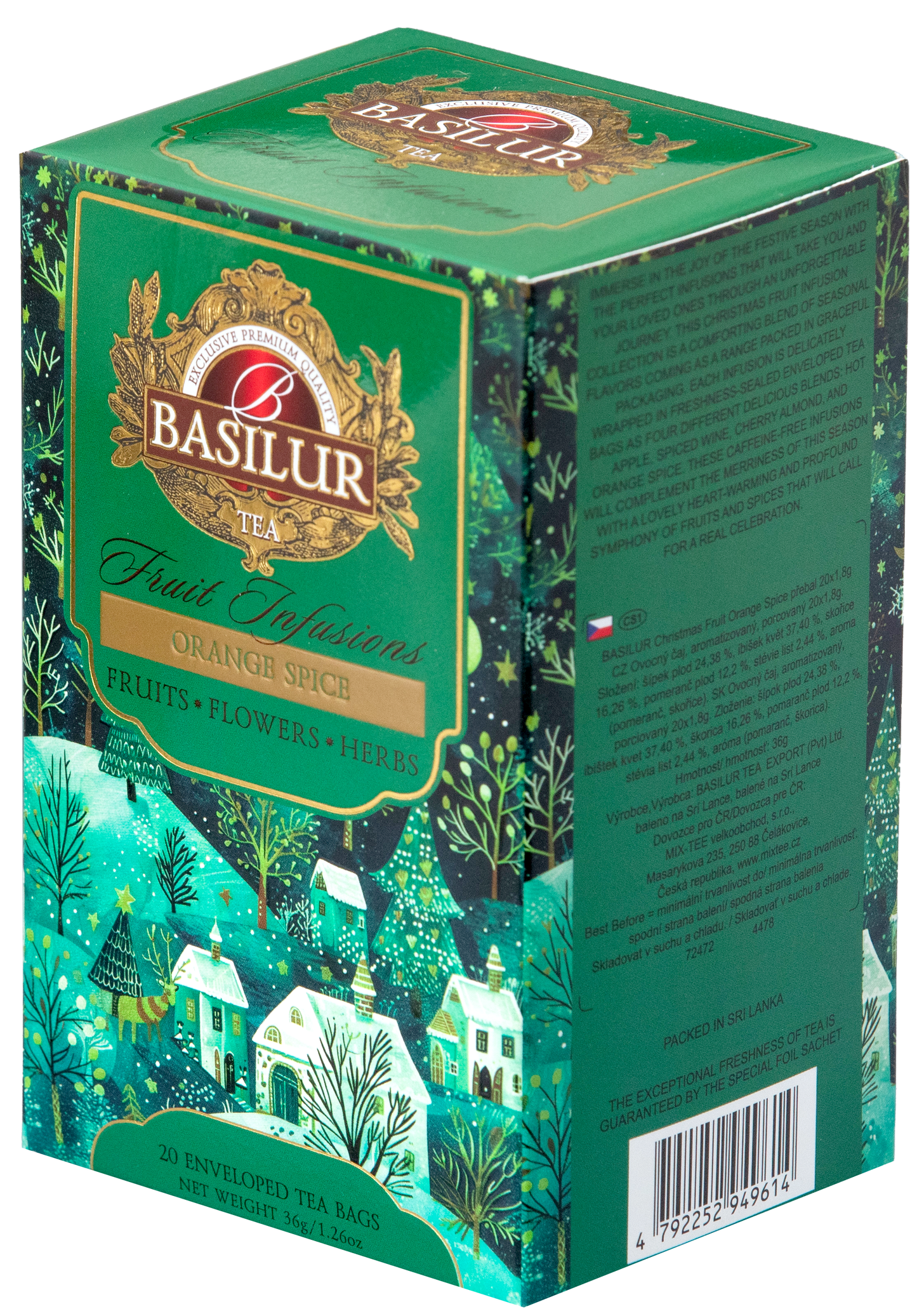 Tył opakowania Basilur Orange Spice z informacjami o składzie i opisie.