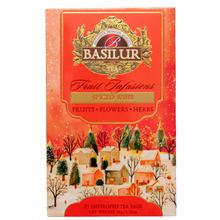 Front pudełka Basilur Spiced Wine – zimowa herbata owocowo-ziołowa o korzennym aromacie.