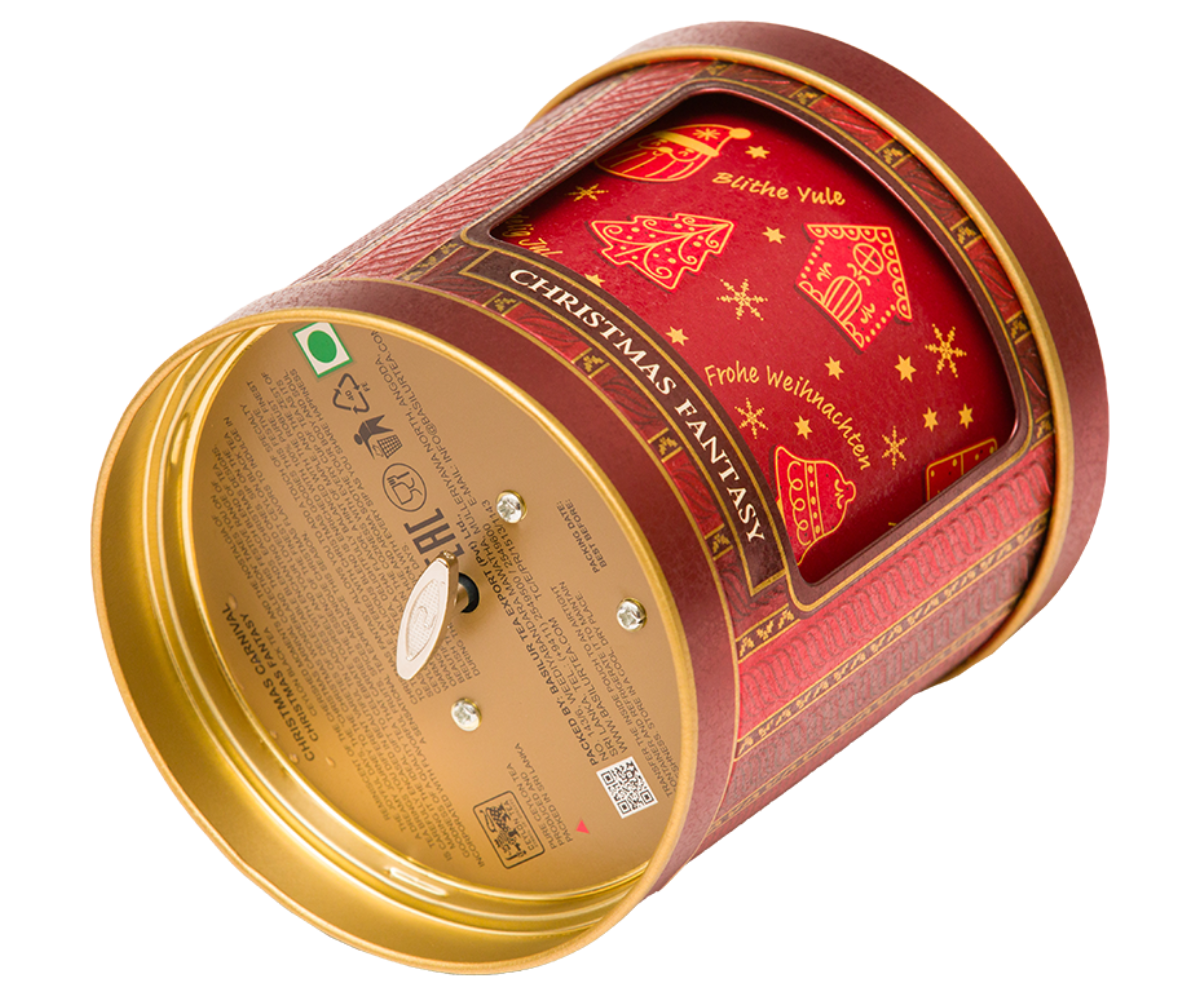 Puszka Basilur Christmas Fantasy – elegancka karuzela świąteczna z napisem Christmas Fantasy.