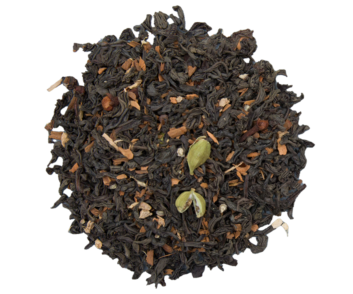 Liście czarnej herbaty Basilur Christmas Fantasy z przyprawami – kardamonem i imbirem.