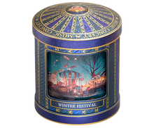 Herbata Basilur Winter Festival – elegancka puszka karuzela w kolorze granatowym.