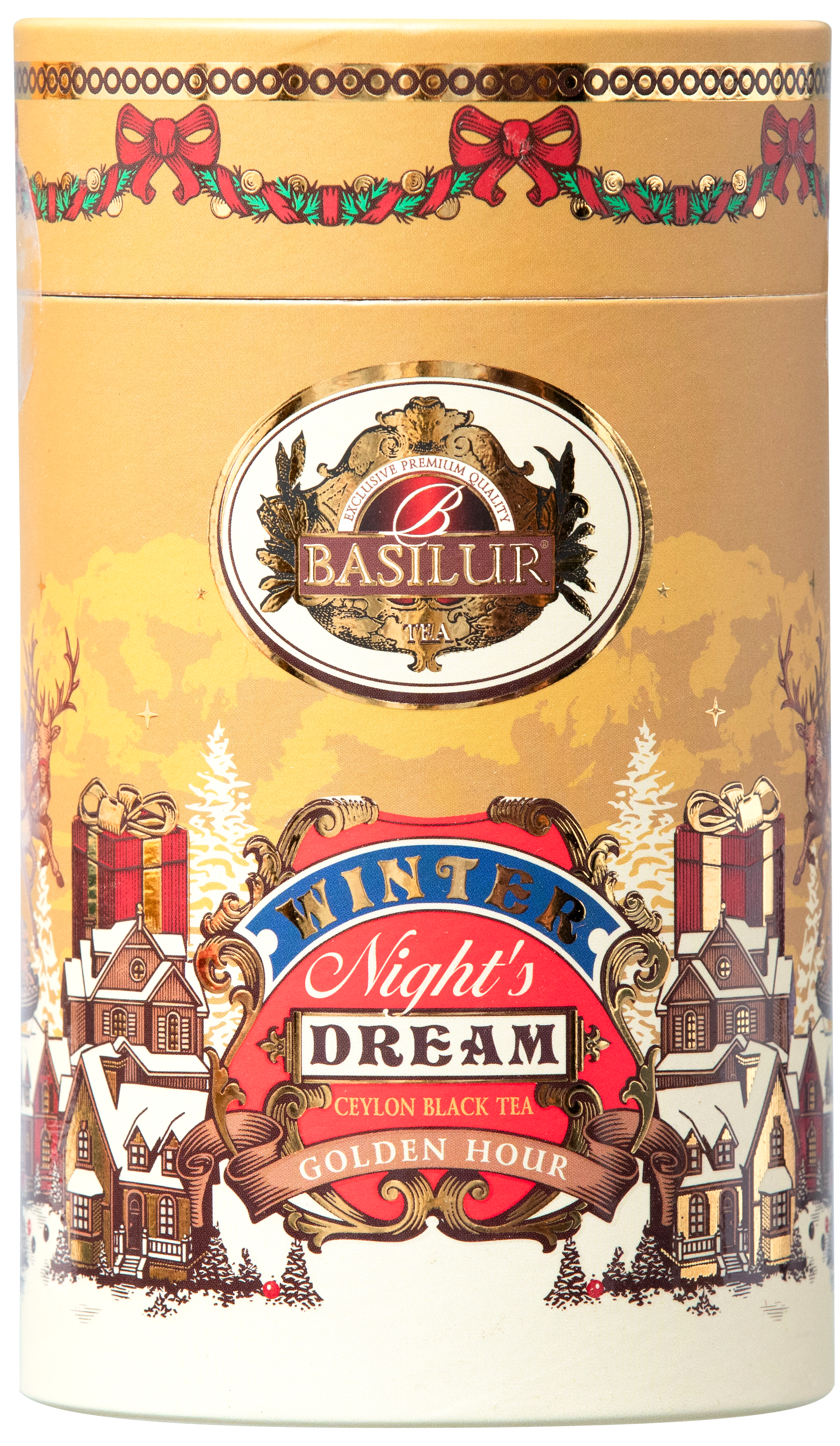 Herbata Basilur Golden Hour w eleganckiej złotej tubie – czarna herbata cejlońska.