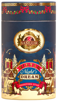 Herbata Basilur Shooting Star w granatowej ozdobnej tubie – czarna herbata cejlońska.