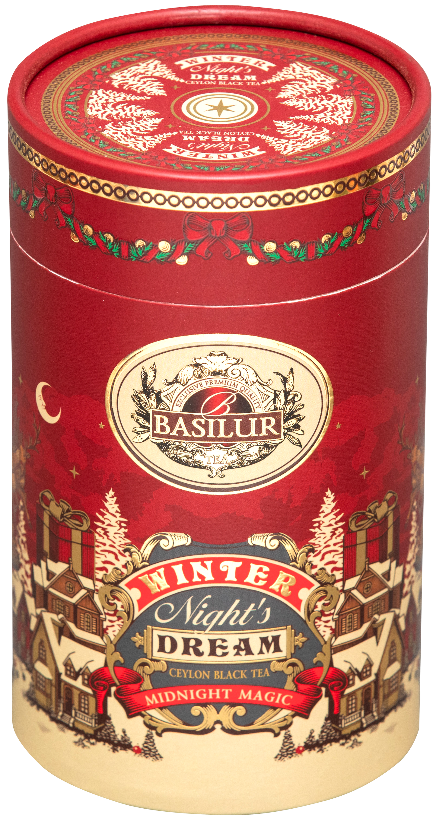 Herbata Basilur Midnight Magic w czerwonej ozdobnej tubie – czarna herbata cejlońska.