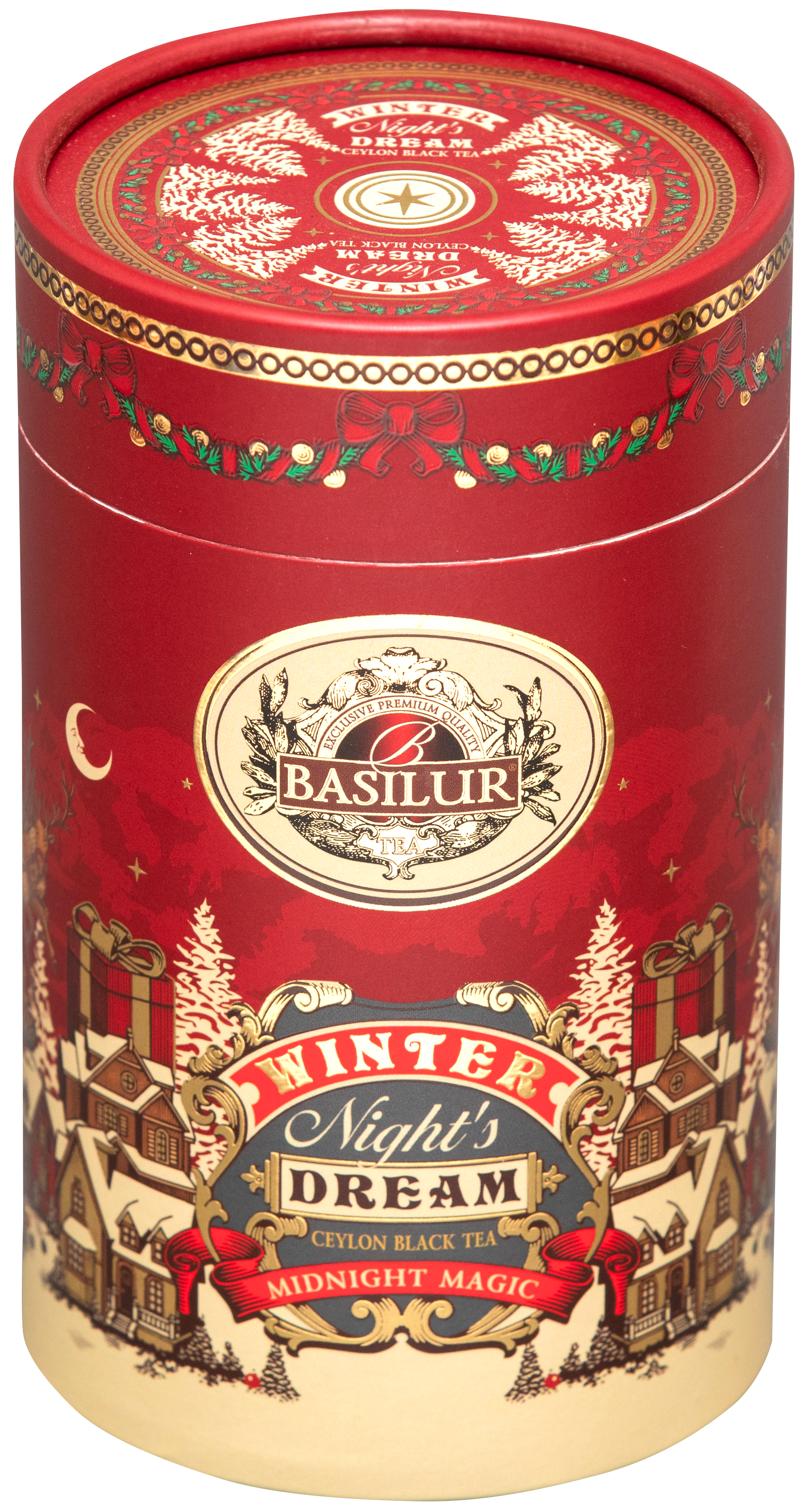 Herbata Basilur Midnight Magic w czerwonej ozdobnej tubie – czarna herbata cejlońska.