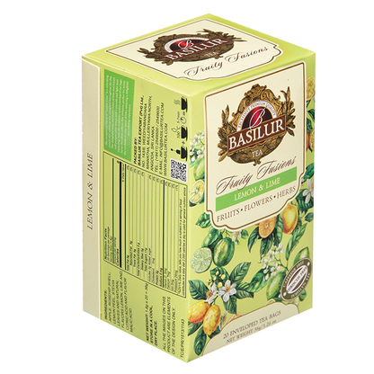 Bok opakowania Basilur Lemon & Lime – informacje o składzie i wartościach odżywczych.