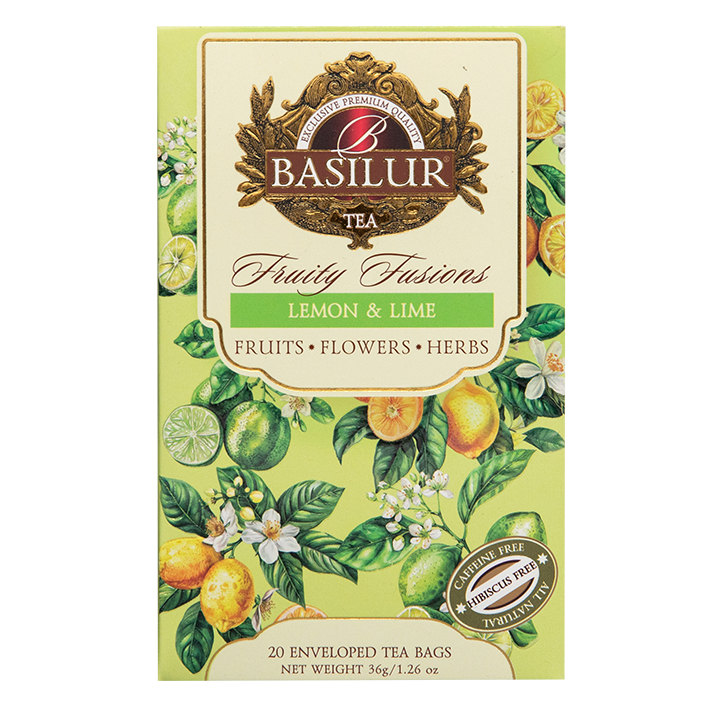 Front opakowania Basilur Lemon & Lime – owocowa kompozycja z kolekcji Fruity Fusions.