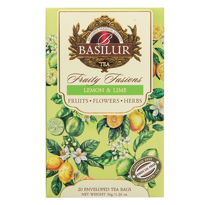 Front opakowania Basilur Lemon & Lime – owocowa kompozycja z kolekcji Fruity Fusions.