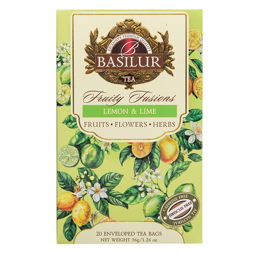 Front opakowania Basilur Lemon & Lime – owocowa kompozycja z kolekcji Fruity Fusions.