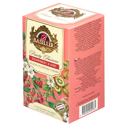 Opakowanie Basilur Strawberry & Kiwi – herbata owocowa z kolekcji Fruity Fusions.