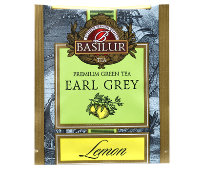 Saszetka herbaty Basilur Earl Grey o smaku cytrynowym z rysunkiem cytryn