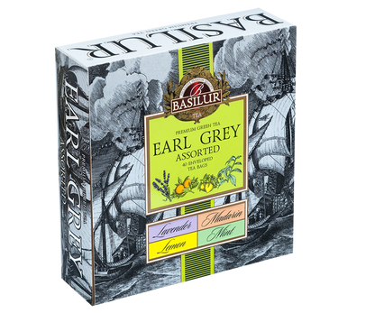Opakowanie Basilur Earl Grey Assorted z widoczną ilustracją statków