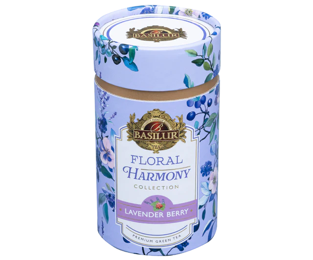 Tuba Basilur Floral Harmony Lavender Berry widziana z boku.