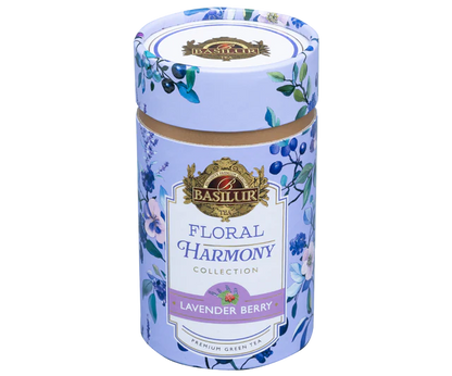 Tuba Basilur Floral Harmony Lavender Berry widziana z boku.