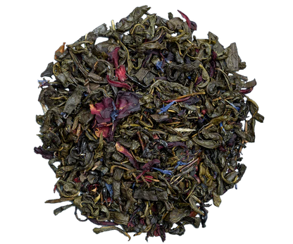 Liściasta zielona herbata Basilur Rosy Orange z dodatkiem płatków kwiatów i nutą pomarańczy
