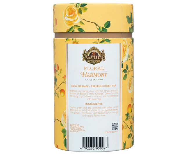 Tuba Basilur Rosy Orange Floral Harmony eleganckie opakowanie zielonej herbaty
