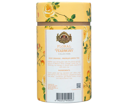 Tuba Basilur Rosy Orange Floral Harmony eleganckie opakowanie zielonej herbaty
