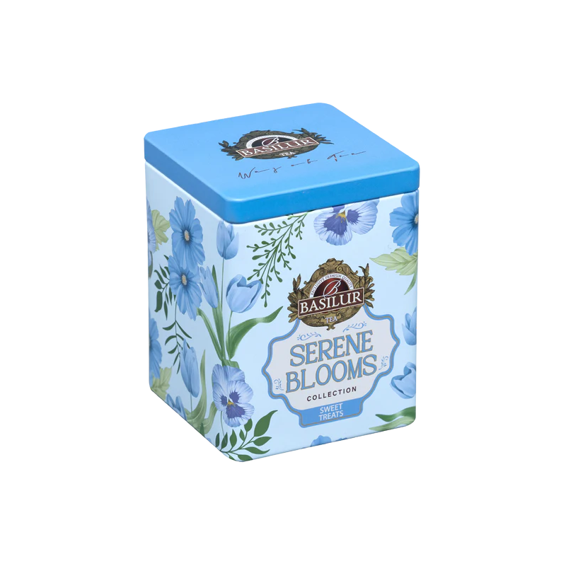 Etykieta frontowa Basilur Sweet Treats Serene Blooms elegancka puszka

