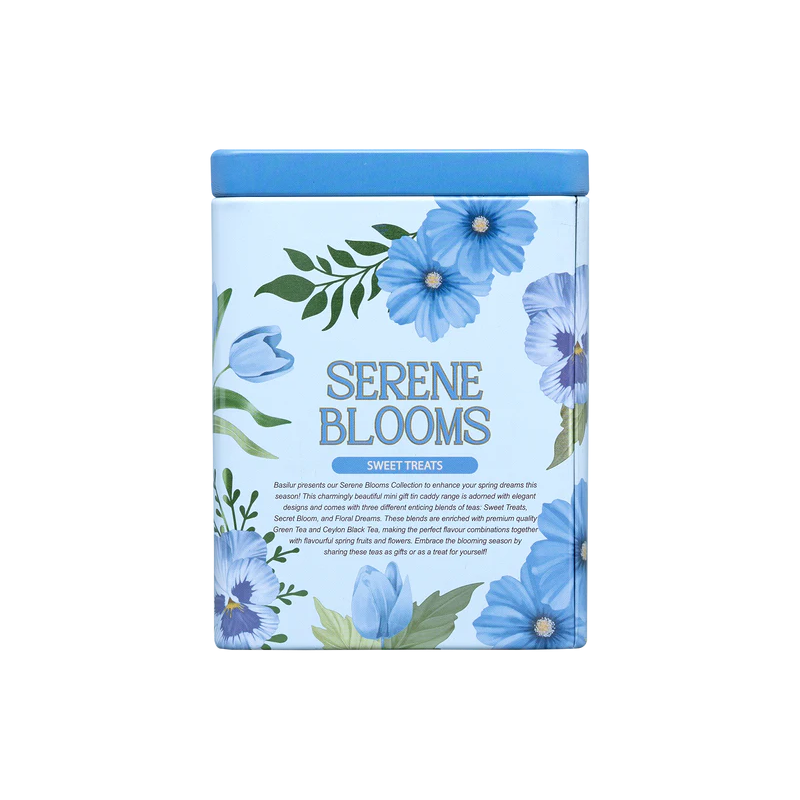 Tylna etykieta Basilur Sweet Treats puszka z informacją o mieszance herbacianej
