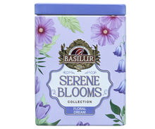 Puszka herbaty Basilur Floral Dream w fioletowej oprawie z kwiatami
